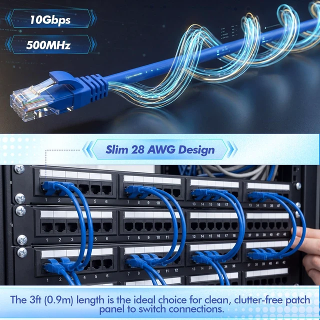 Alt view image 4 of 5 - Chapou 100 Pack Cat6a Patch Cables Bulk 3ft Slim Ethernet Cables, 10gbps High Speed, Snagless Flexible Cat6a Cable for Patch Panel, Switch, Router, Gold Plated Rj45
