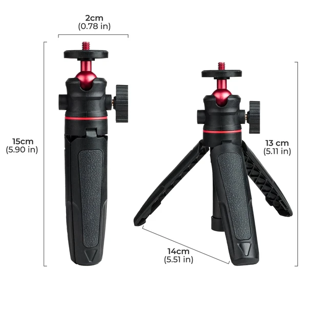 Alt view image 3 of 5 - Wurkkos Mini Telescopic Tripod, Handheld Stand with 360 Flexible Ball Head and 1/4" Screw for CL01 HD02 DL08 Camping Lantern (Black)