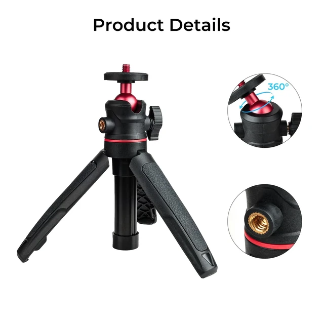 Alt view image 2 of 5 - Wurkkos Mini Telescopic Tripod, Handheld Stand with 360 Flexible Ball Head and 1/4" Screw for CL01 HD02 DL08 Camping Lantern (Black)