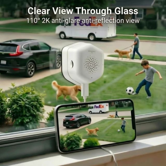 Alt view image 2 of 5 - HEDNIC 2K Window Security Camera, 2.4GHz & 5GHz WiFi Indoor Window Cameras for Home Security with Color Night Vision, AI Event Detection with Smart Search, No Drill Window Camera for Apartment (2Pcs)