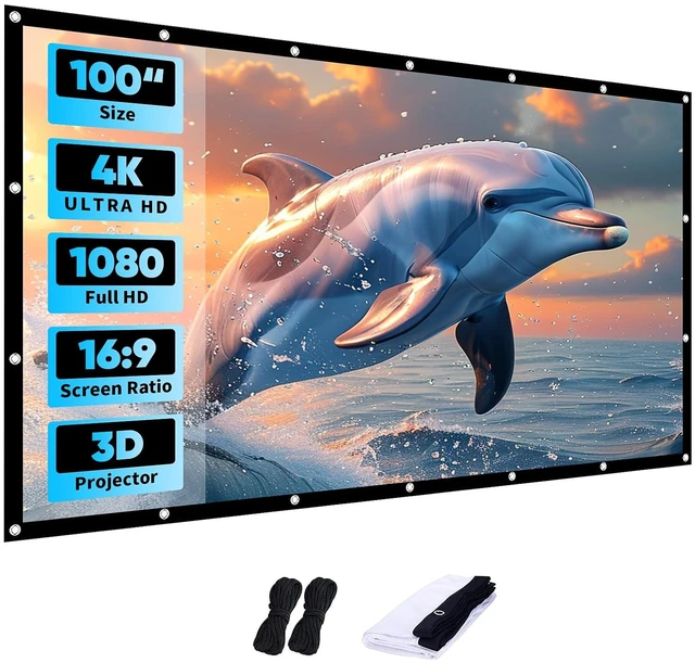 Main image of WISHOLY Projector Screen 100 inch,4K Movie Projector Screen 16:9 HD Foldable and Portable Anti-Crease Indoor Outdoor Projection Double Sided Video Projector Screen for Home, Party, Office, Classroom
