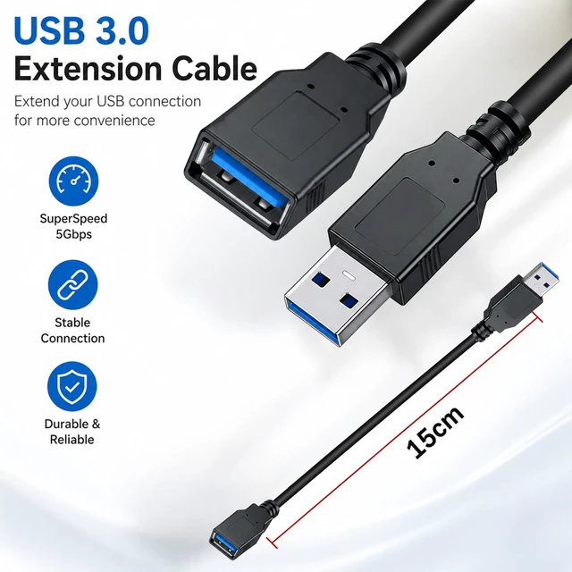 Alt view image 2 of 5 - SaiTech IT 10 Pack 15cm Short USB 3.0 Male A to Female A Extension Cable 5GBps for Laptop/PC/Printers- Black