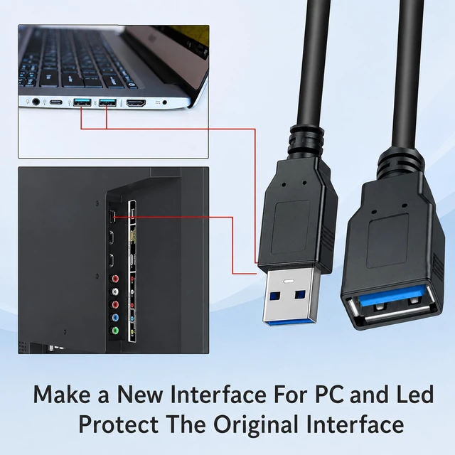 Alt view image 3 of 5 - SaiTech IT 10 Pack 15cm Short USB 3.0 Male A to Female A Extension Cable 5GBps for Laptop/PC/Printers- Black