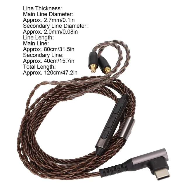 Alt view image 2 of 5 - Anu Limen Upgrade Cable with Mic OFC Core Type C a2DC Connector Ear Hanging Weaved Headphone Cable Replace for ATH E50 E70 LS300 CKS1100 Sound Enhancement