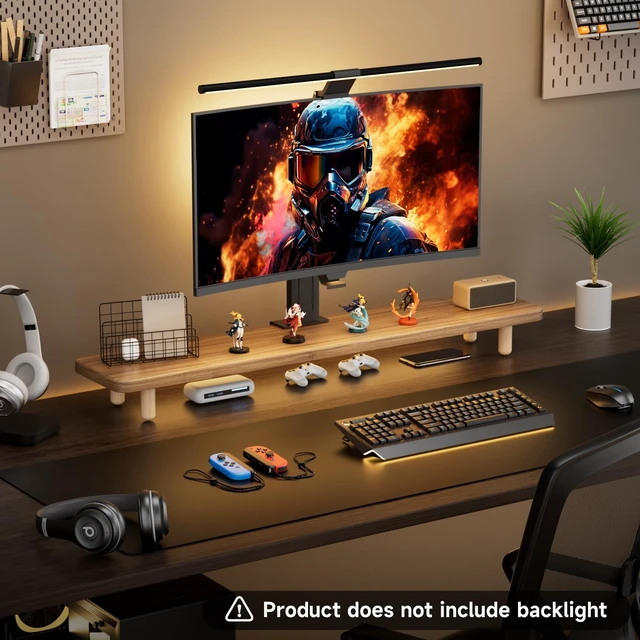 Alt view image 4 of 5 - Dual Monitor Stand Riser, 39 Inch Extra Long Wooden Desktop Monitor Riser with Storage for 2 Monitors Ultra Strong Desk Shelf Organizer Riser Ergonomic for 2 Screens/Laptop/PC/TV/Printer -Light Walnut
