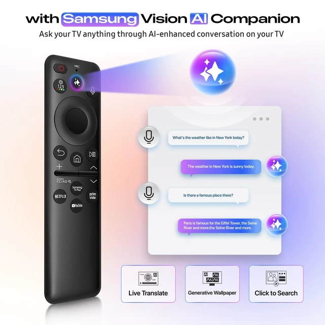 Alt view image 2 of 5 - New BN59-01480A Solar Voice Remote for Samsung Smart TV, Rechargeable Replacement for 2019-2026 Samsung Remote Control, Fast Charging, Solarcell, Free USB C Cable, Voice Search, Bluetooth