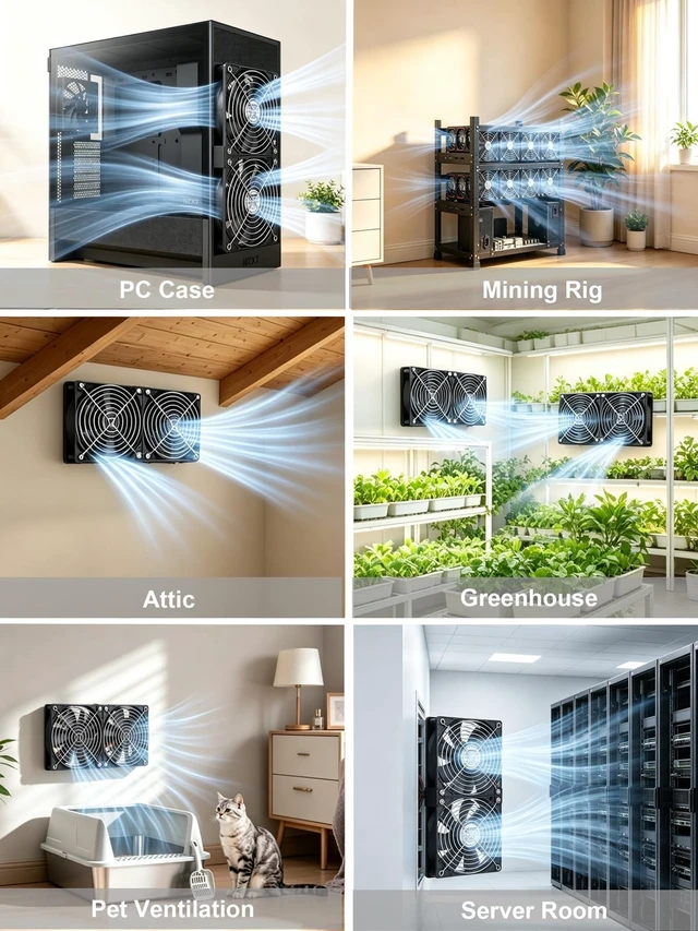Alt view image 5 of 5 - Rpowevax 120mm X2 Computer Fan with AC Plug Big Airflow External PC Cooling