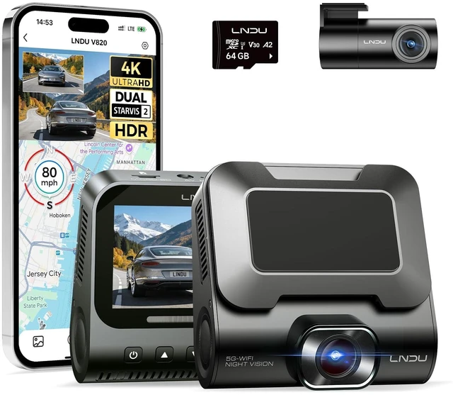 Main image of LNDU V820 4K 4G Dual Dash Cam Front and Rear, DualI MX678 + IMX662 STARVIS 2 Sensors, HDR, 5GHz WiFi GPS, 24H Parking, Voice Control, Supercapacitor, 64GB Card