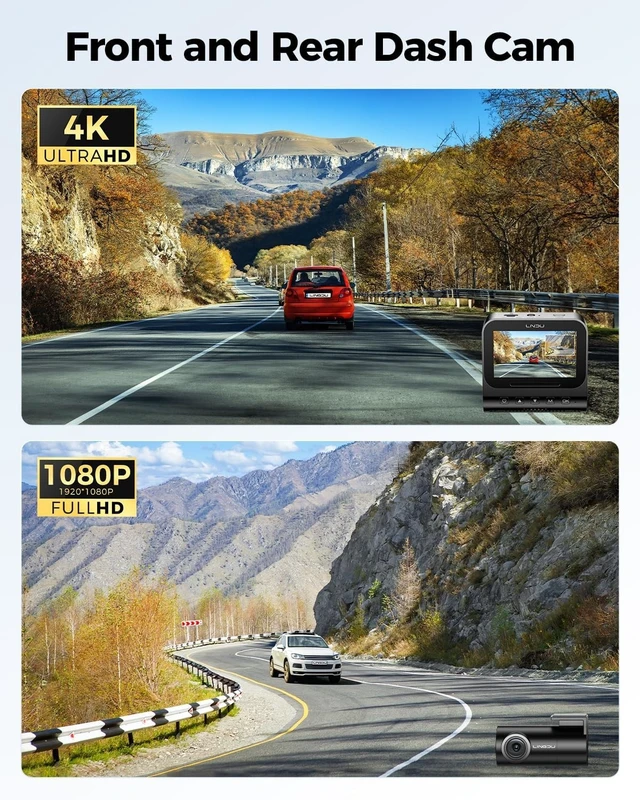Alt view image 2 of 5 - LNDU V820 4K 4G Dual Dash Cam Front and Rear, DualI MX678 + IMX662 STARVIS 2 Sensors, HDR, 5GHz WiFi GPS, 24H Parking, Voice Control, Supercapacitor, 64GB Card
