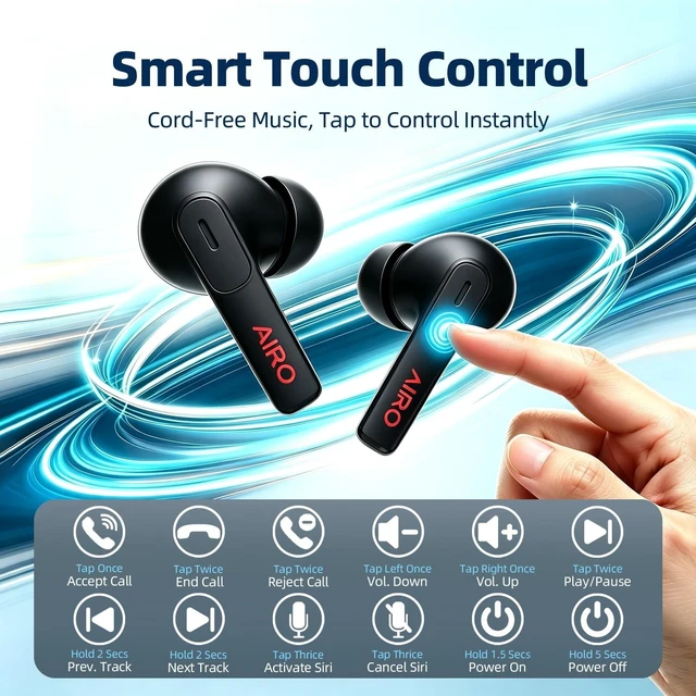 Alt view image 5 of 5 - AIRO Duo Pro Active Noise Cancelling Wireless Earbuds, Hi-Res Audio Music Mode, Adaptive ANC/Transparency/Music Mode, Bluetooth 6.0 Ear Buds, ENC Clear Calls, IPX4