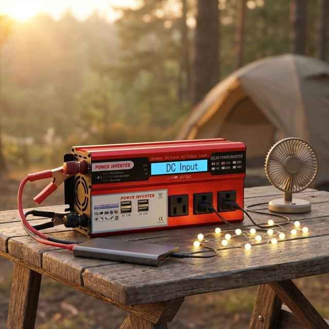 Alt view image 5 of 5 - 500 Watt Pure Sine Wave Power Inverter, 12V DC to 110V Converter with 3 AC Outlets, 4 USB Ports and LCD Display, for Home, RV, Truck and Off-Grid Solar Systems