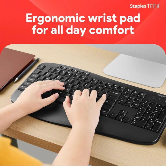 Alt view image 5 of 5 - Staples TECH Wireless Comfort Keyboard, Quiet Typing, USB, Black