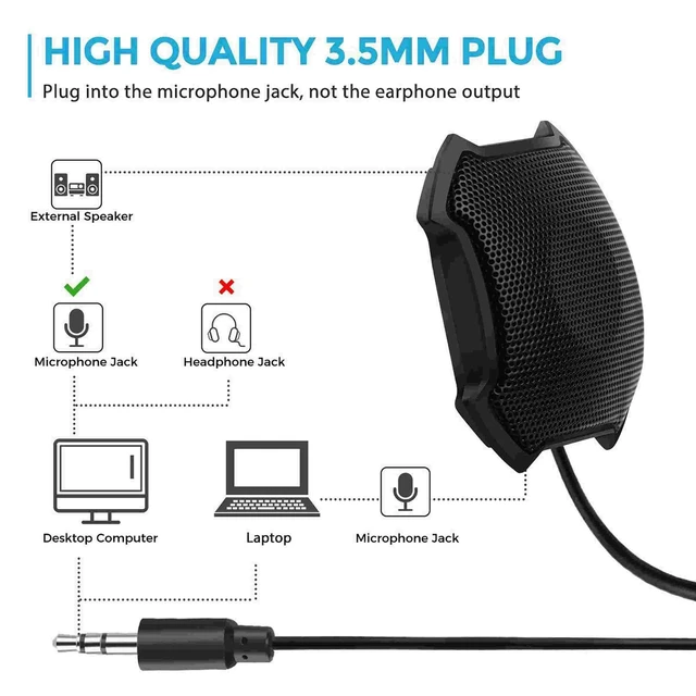 Alt view image 3 of 4 - Klanata Omnidirectional Conference Microphone, 3.5 mm Wired Desktop Mic with 1.5 m Cable, 10 ft Pickup Range for Computer Meetings and Recording