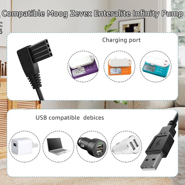 Alt view image 3 of 5 - Compatible with Moog Zevex Enteralite Infinity Pump 5V3A Charger AC/DC