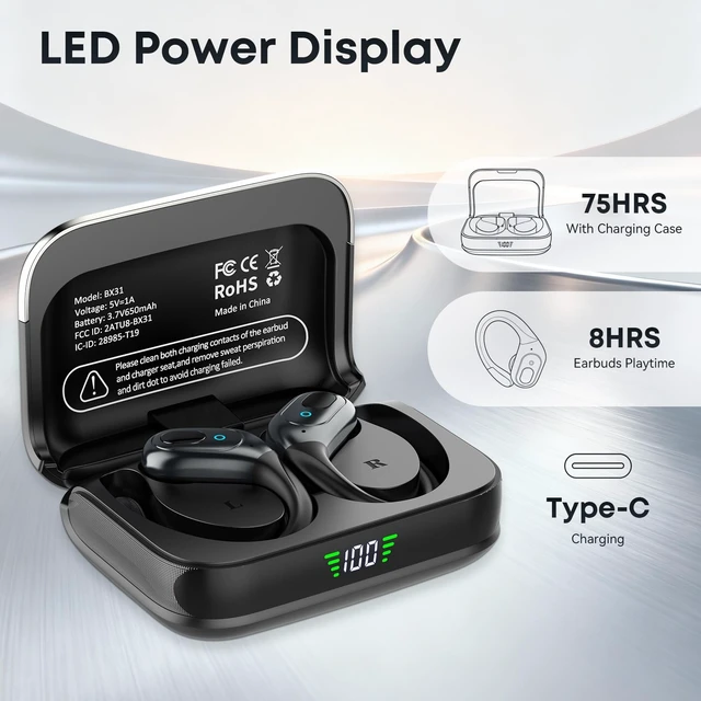 Alt view image 3 of 5 - HILDCROA Wireless Earbuds, Sports Bluetooth Headphones, Running Headphones