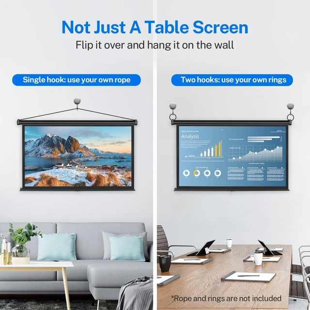 Alt view image 5 of 5 - 50 inch Small Projector Screen, Goldengrainv Retractable Pull Up Screen, Floor Projector Screen, 16:9 4K Portable Screen for Projector, Roll Down Movie Screen for Gaming Indoor, Mini White Screen