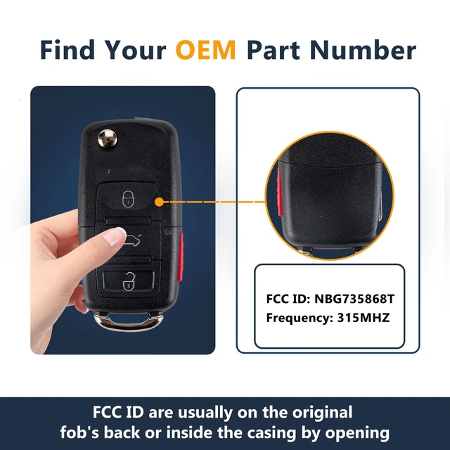 Alt view image 3 of 5 - 2 X Compatible with VW 2003 2004 2005 Beetle Golf Passat Flip Car Key Control Keyless Entry Remote Replacement, 315 MHz,NBG735868T By RemoteMatch