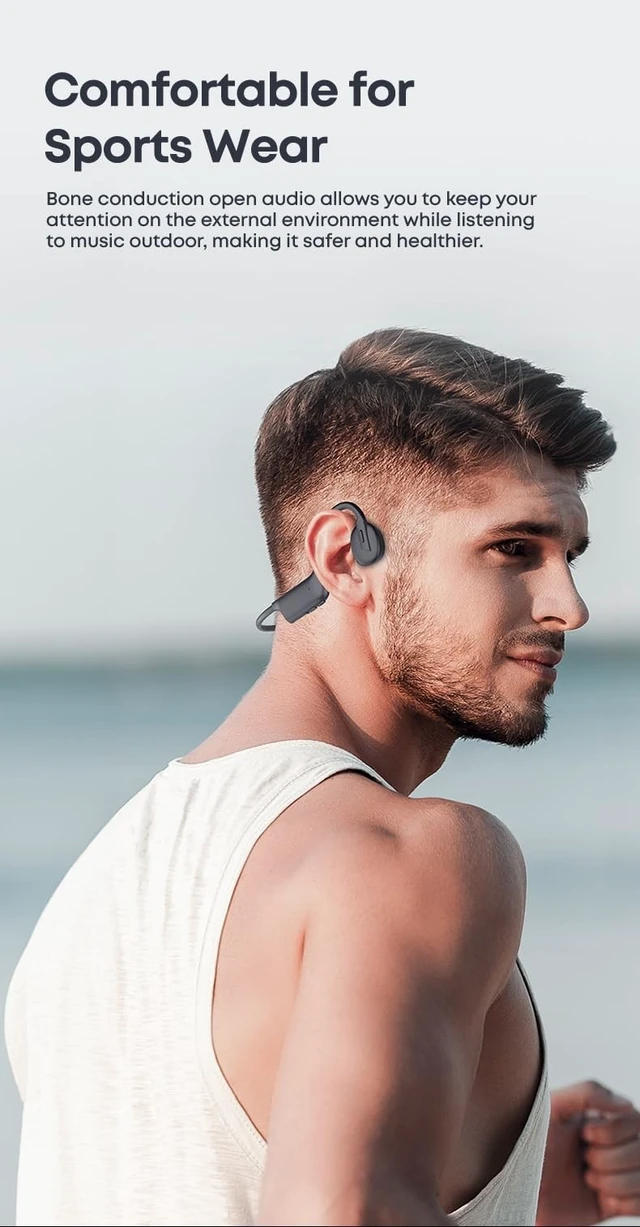 Alt view image 2 of 5 - Bone Conduction Headphones, Wireless Bluetooth Open- Ear, Sport Headphones, Quick Charging, Long battery Life, Upgrade Sweat Proof, Earphone for Running, Cycling, Walking, Workout, Gift. Includ