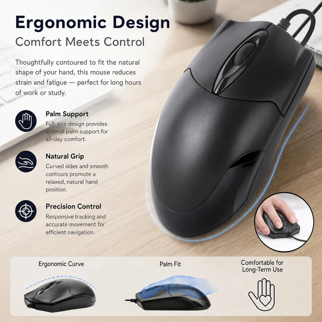 Alt view image 5 of 5 - TvvTvvT 5-Pack Wired USB Mouse, 1200 DPI Ergonomic 3-Button, 5FT Cable