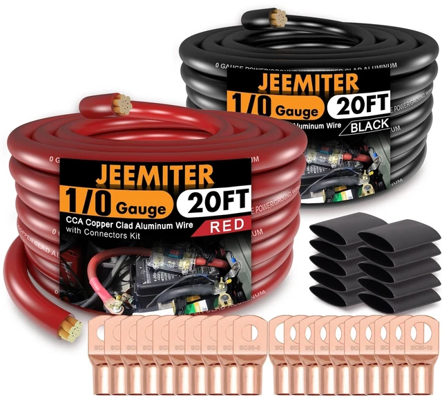 Main image of 0 Gauge Wire CCA,1/0 Battery Cable Kit 40ft Red/Black for Car Audio Amp