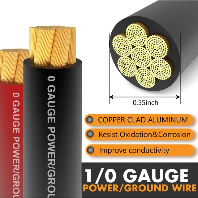 Alt view image 2 of 5 - 0 Gauge Wire CCA,1/0 Battery Cable Kit 40ft Red/Black for Car Audio Amp