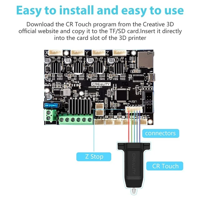 Alt view image 4 of 5 - Creality Official CR Touch Auto Leveling Kit, 3D Printer Auto Bed Leveling Sensor Kit for Ender 3 / Ender 3 V2 / Ender 3 Pro/Ender 3 Max/Ender 5 / CR-10 Printers with 32 Bit V4.2.2 / V4.2.7 Mainboard