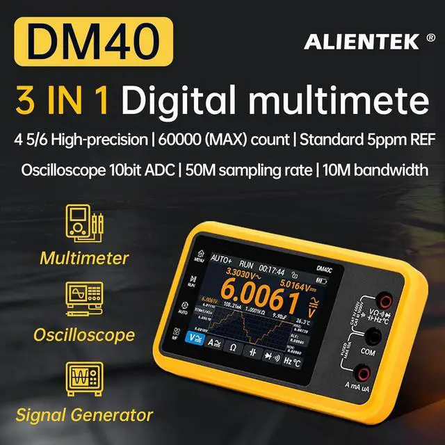 Alt view image 2 of 5 - DM40A/B/C Digital Multimeter 59999 Counts, 4.5-Digit Rechargeable 3 in 1 Handheld Oscilloscope Multimeter Signal Generator,50M Sample Rate, Diode Test Automotive Tools (DM40C)