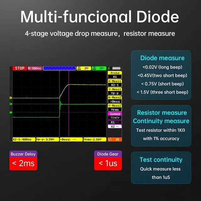Alt view image 4 of 5 - DM40A/B/C Digital Multimeter 59999 Counts, 4.5-Digit Rechargeable 3 in 1 Handheld Oscilloscope Multimeter Signal Generator,50M Sample Rate, Diode Test Automotive Tools (DM40C)