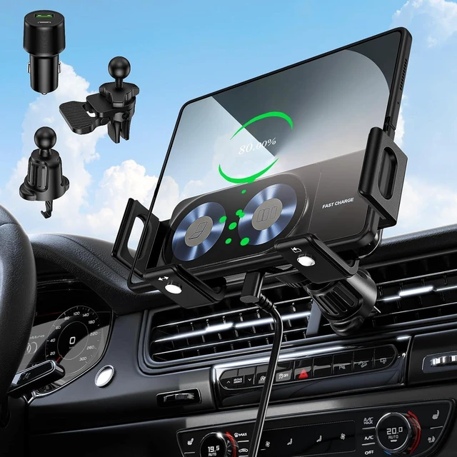 Main image of Wireless Car Charger Mount, 15W Dual Coil One-Touch Rotatable Car Phone Holder Wireless Charger for Galaxy Z Fold 7/6/5/4/3/2, Z Flip, S25/S24/S23/S22, iPhone, Car Charger Included