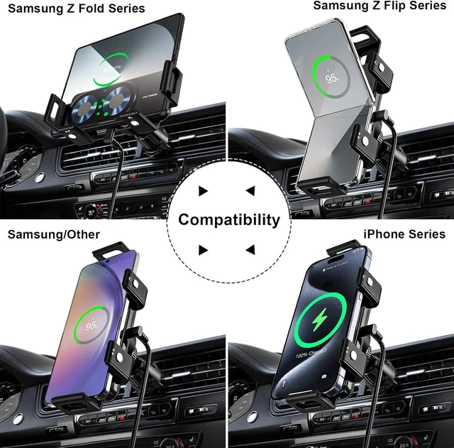 Alt view image 2 of 6 - Wireless Car Charger Mount, 15W Dual Coil One-Touch Rotatable Car Phone Holder Wireless Charger for Galaxy Z Fold 7/6/5/4/3/2, Z Flip, S25/S24/S23/S22, iPhone, Car Charger Included