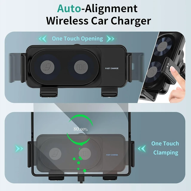 Alt view image 3 of 6 - Wireless Car Charger Mount, 15W Dual Coil One-Touch Rotatable Car Phone Holder Wireless Charger for Galaxy Z Fold 7/6/5/4/3/2, Z Flip, S25/S24/S23/S22, iPhone, Car Charger Included