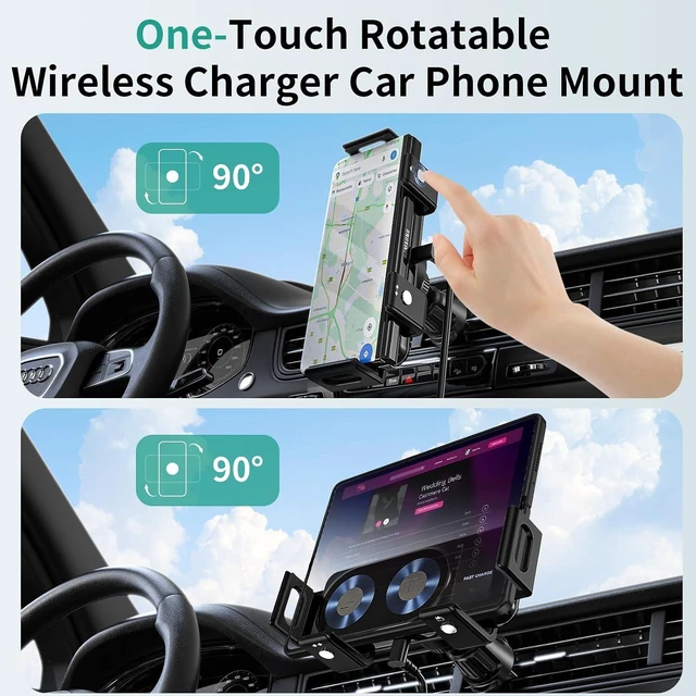 Alt view image 5 of 6 - Wireless Car Charger Mount, 15W Dual Coil One-Touch Rotatable Car Phone Holder Wireless Charger for Galaxy Z Fold 7/6/5/4/3/2, Z Flip, S25/S24/S23/S22, iPhone, Car Charger Included