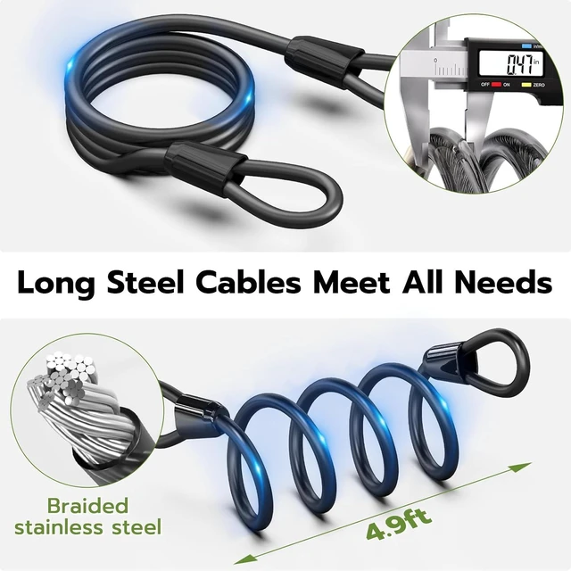 Alt view image 5 of 7 - Heavy-Duty Fingerprint Bike U-Lock with Key 18.4mm Shackle & 5ft Cable, Waterproof Smart Lock for Road, Mountain, Electric & Folding Bikes