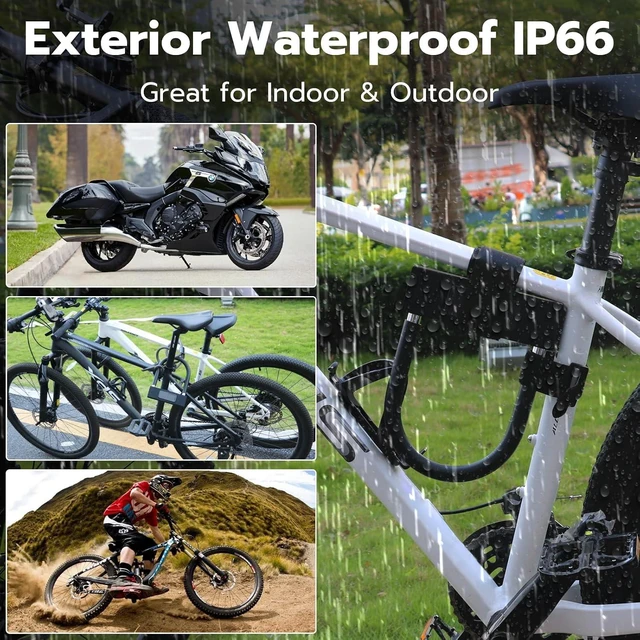 Alt view image 7 of 7 - Heavy-Duty Fingerprint Bike U-Lock with Key 18.4mm Shackle & 5ft Cable, Waterproof Smart Lock for Road, Mountain, Electric & Folding Bikes