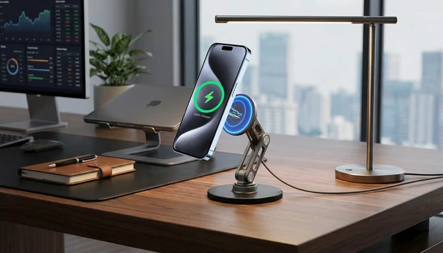 Alt view image 2 of 7 - ClikDock Cell Phone Magnetic Wireless Charger Stand 360° Spin Aluminum Construction Compatible with MagSafe Phones for iPhone & Andriod (Space Grey)