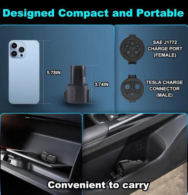 Alt view image 5 of 7 - J1772 to Tesla Charger Adapter, SAE J1772 to NACS Adapter, Safety Charger Lock, Max 80A 240V Fast Charging Plug for Model 3/Y/X/S/Cybertruck, Compatible with Level 1 and Level 2 EV Chargers