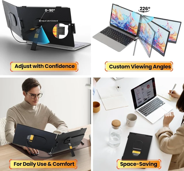 Alt view image 6 of 7 - Laptop Screen Extender 0.27" Ultra-Thin, 14" FHD 1080P IPS Lightweight Dual Portable Monitor, USB-C/HDMI Plug & Play for 14-17" Laptops, Travel screen compatible with Windows/Mac/Chrome/Switch/Android