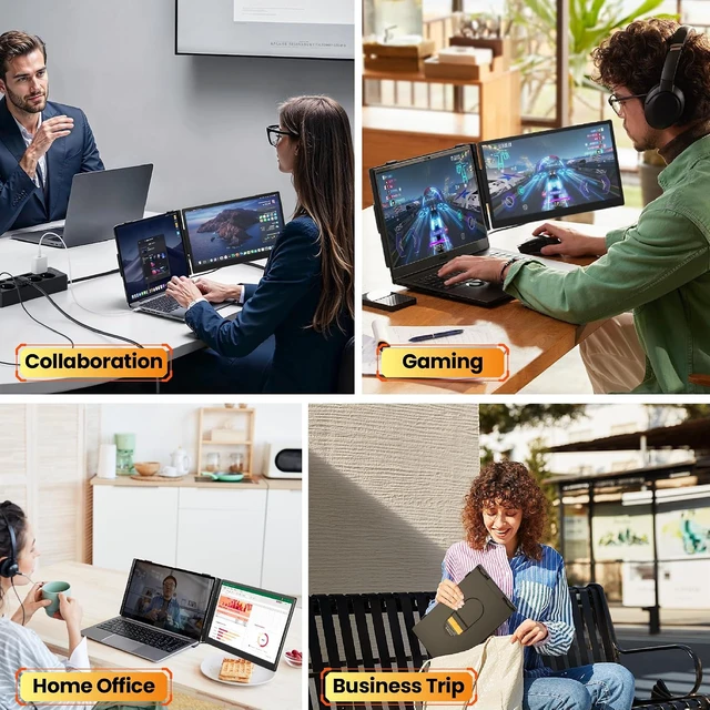 Alt view image 5 of 7 - Laptop Screen Extender 0.27" Ultra-Thin, 14" FHD 1080P IPS Lightweight Dual Portable Monitor, USB-C/HDMI Plug & Play for 14-17" Laptops, Travel screen compatible with Windows/Mac/Chrome/Switch/Android