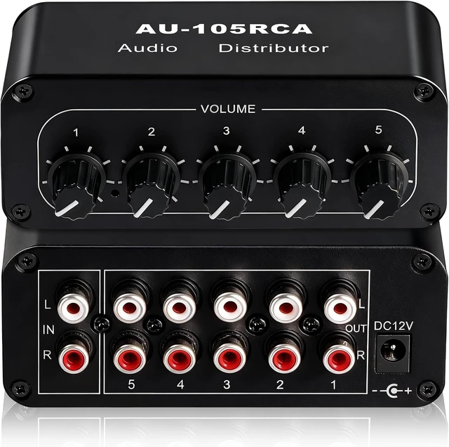 Alt view image 2 of 7 - 5-Way RCA Audio Splitter, 1-in 5-out Distribution Amplifier with Volume Control & 6dB Boost