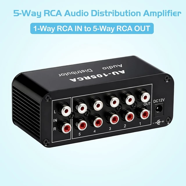 Alt view image 3 of 7 - 5-Way RCA Audio Splitter, 1-in 5-out Distribution Amplifier with Volume Control & 6dB Boost