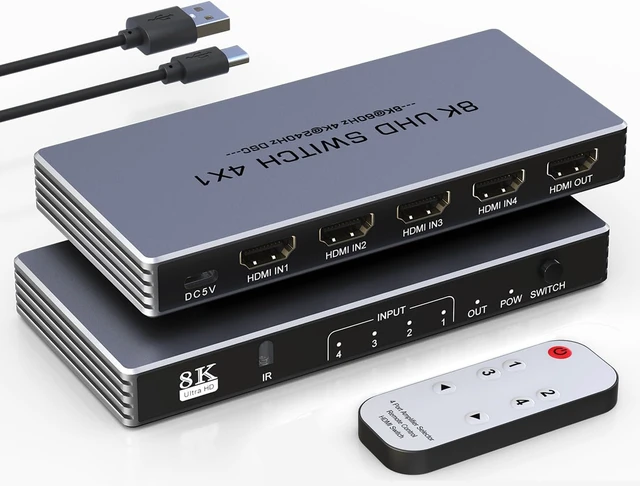 Main image of Hdmi Switcher 4 in 1 Out - New 8K@60Hz 4K@240Hz/144Hz/120Hz HDMI Splitter with Remote Support 3D/HDR/HDCP2.3, for PS5/4 Xbox Nintendo Switch Roku Apple TV Fire Stick 4 Port 8k HDMI2.1 Switch