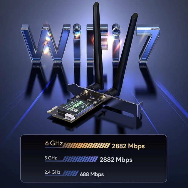 Alt view image 4 of 7 - PCIE WiFi 7 Card BE6500 Wi-Fi 7 Wireless Network Card for PC | Bluetooth 5.4 Tri-Band 6G/5G/2.4Ghz OFDMA 802.11be, Compatible with Intel/ AMD Windows 11 (64-Bit)