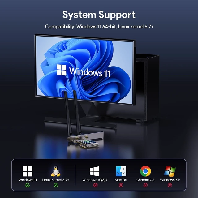 Alt view image 5 of 7 - PCIE WiFi 7 Card BE6500 Wi-Fi 7 Wireless Network Card for PC | Bluetooth 5.4 Tri-Band 6G/5G/2.4Ghz OFDMA 802.11be, Compatible with Intel/ AMD Windows 11 (64-Bit)