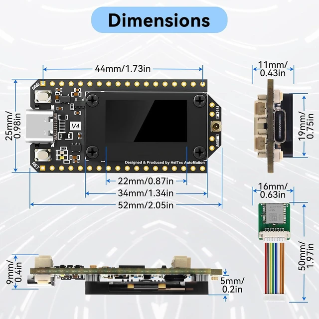 Alt view image 6 of 7 - ESP32 LoRa V4 Development Board + L76 GNSS Module, Upgraded ESP32-S3 SX1262 LoRa WiFi Bluetooth, 2MB PSRAM 16MB Flash 915MHz Antenna, OLED, GPS & Solar for Arduino Meshtastic LoRaWAN