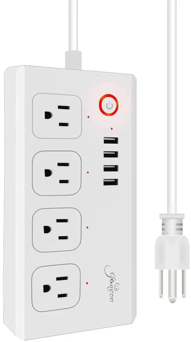 Main image of WiFi Smart Power Strip Surge Protector Extension Cord Multi Plug with 4 AC Outlets 4 USB Ports, No Hub Required, Works with Google Home