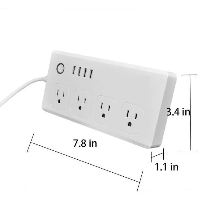 Alt view image 3 of 7 - WiFi Smart Power Strip Surge Protector Extension Cord Multi Plug with 4 AC Outlets 4 USB Ports, No Hub Required, Works with Google Home