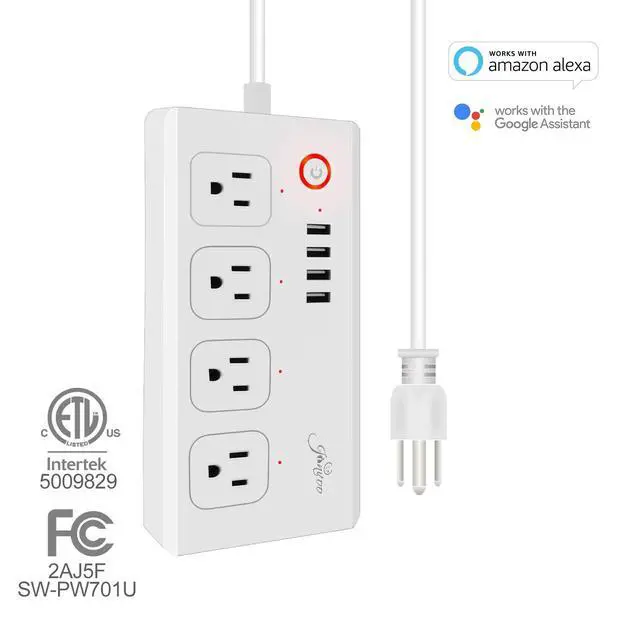 Alt view image 2 of 7 - WiFi Smart Power Strip Surge Protector Extension Cord Multi Plug with 4 AC Outlets 4 USB Ports, No Hub Required, Works with Google Home