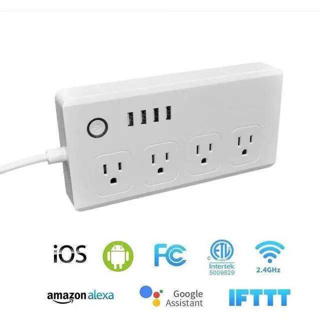 Alt view image 4 of 7 - WiFi Smart Power Strip Surge Protector Extension Cord Multi Plug with 4 AC Outlets 4 USB Ports, No Hub Required, Works with Google Home