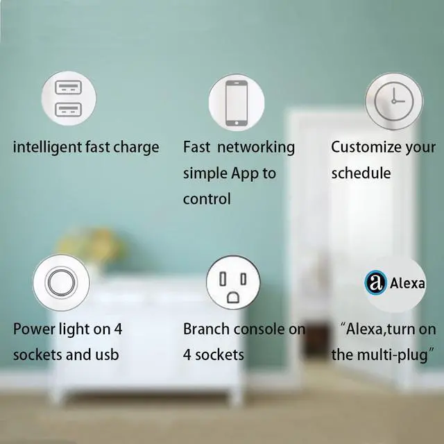 Alt view image 6 of 7 - WiFi Smart Power Strip Surge Protector Extension Cord Multi Plug with 4 AC Outlets 4 USB Ports, No Hub Required, Works with Google Home