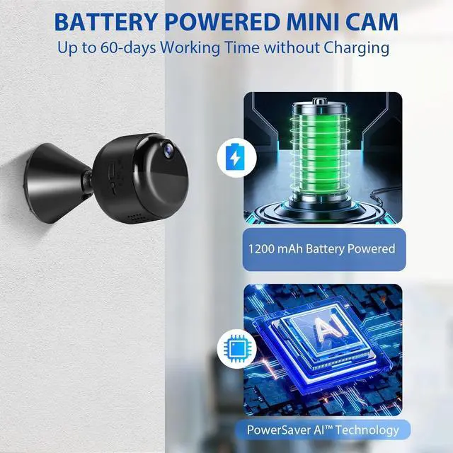 Alt view image 3 of 6 - Mini Camera, 1080P Indoor Security Camera, 60-Days Battery Life
